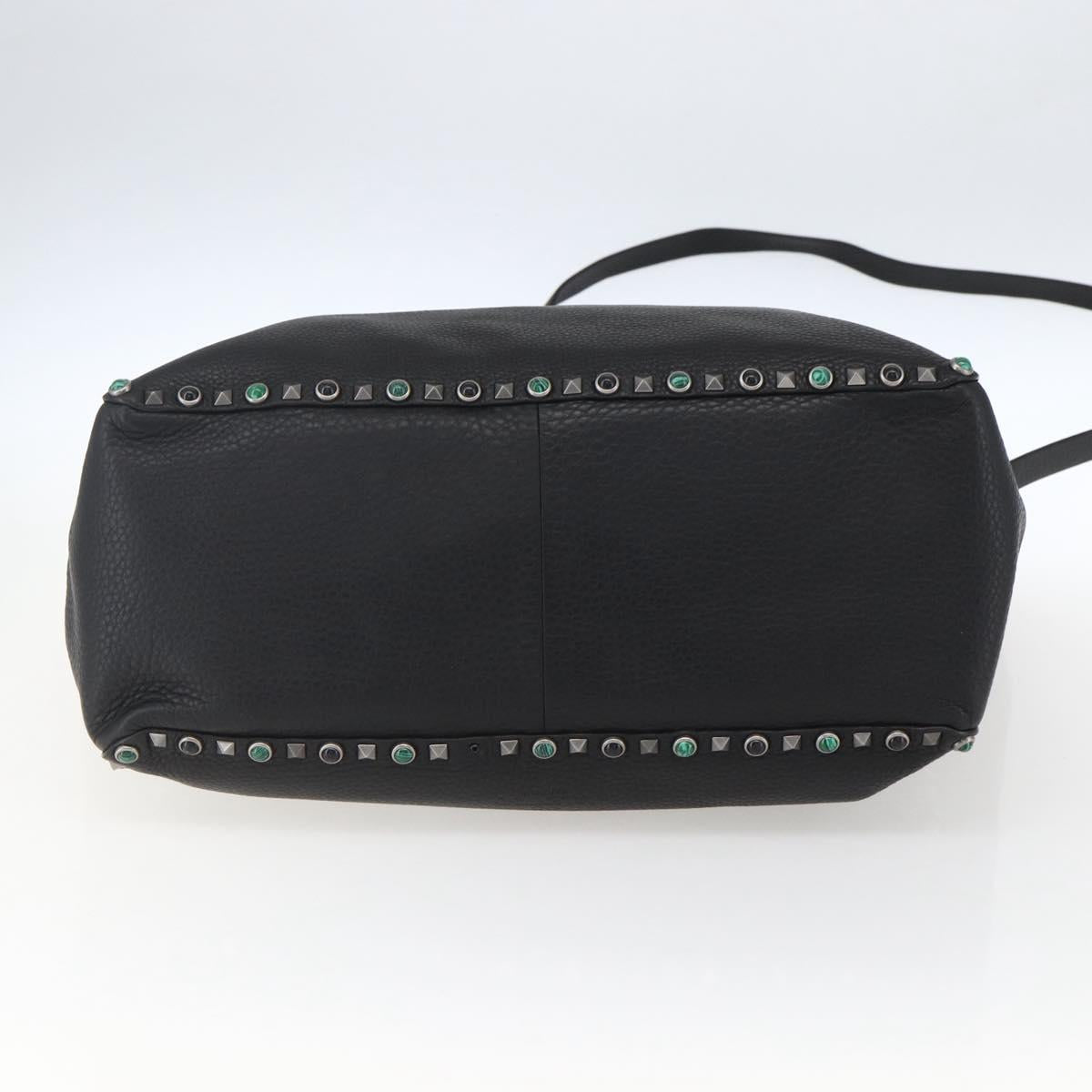 VALENTINO Tote Bag Leather 2way Black Silver Auth BA9899