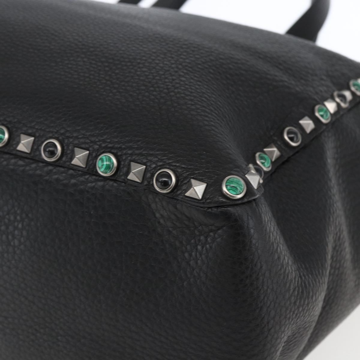 VALENTINO Tote Bag Leather 2way Black Silver Auth BA9899