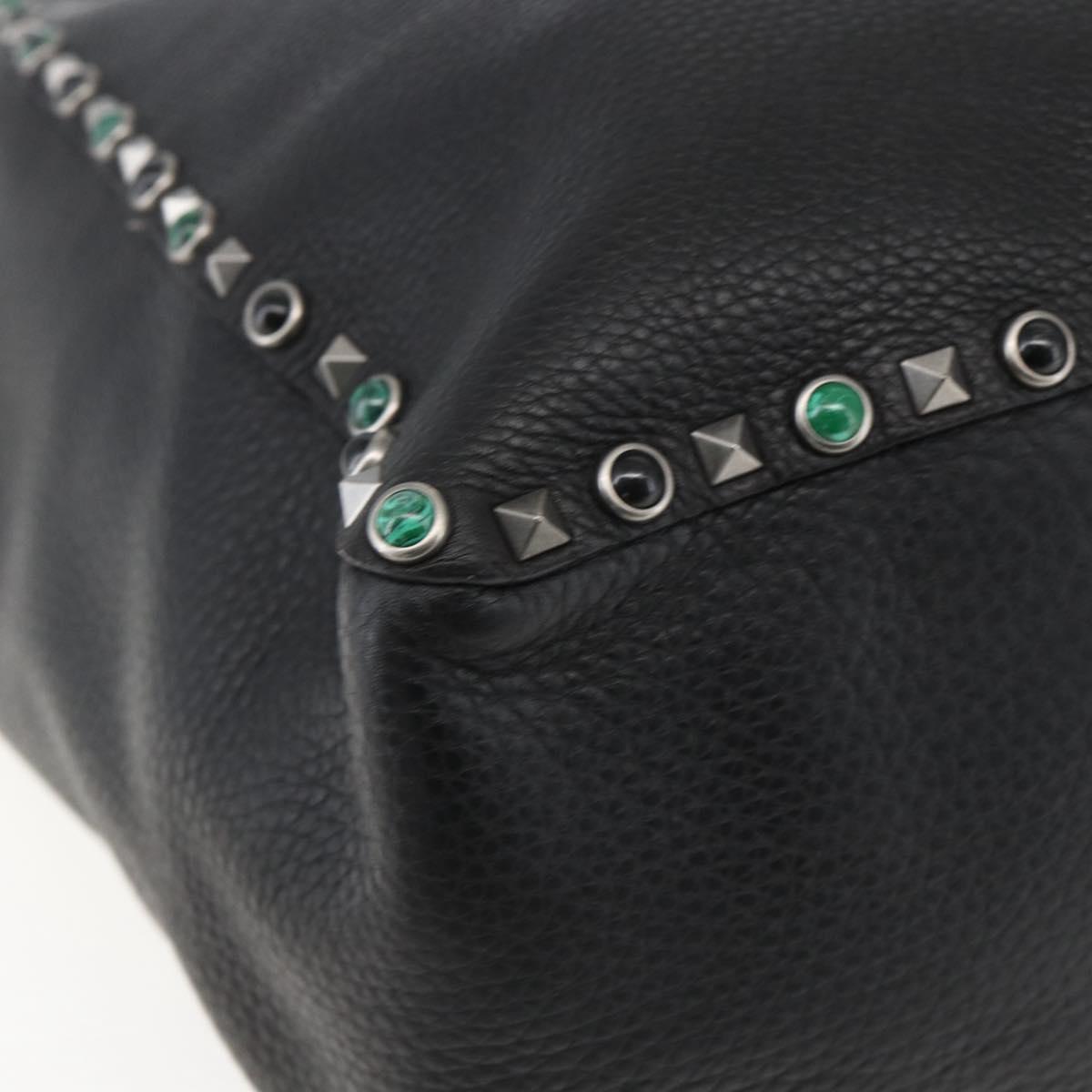 VALENTINO Tote Bag Leather 2way Black Silver Auth BA9899
