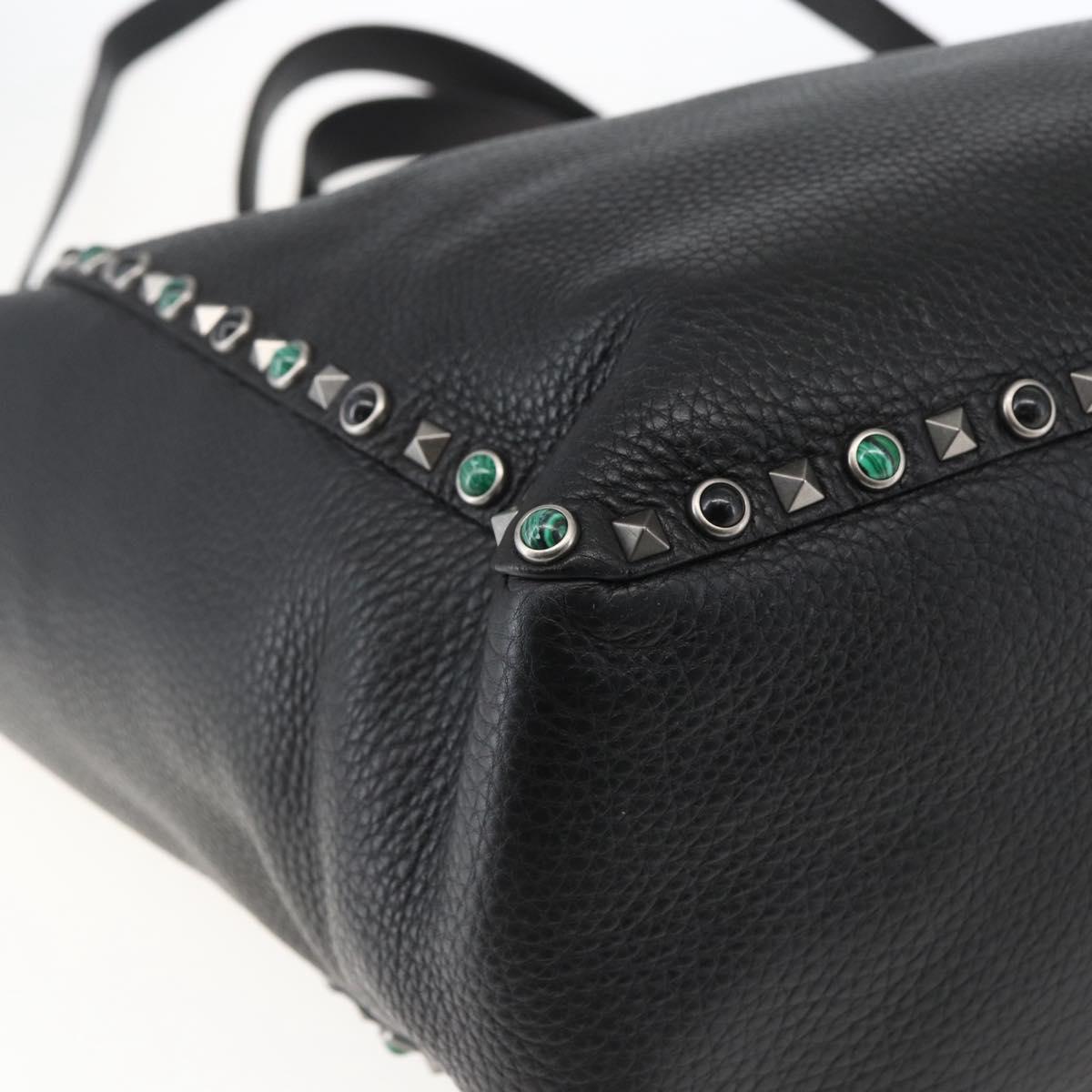 VALENTINO Tote Bag Leather 2way Black Silver Auth BA9899