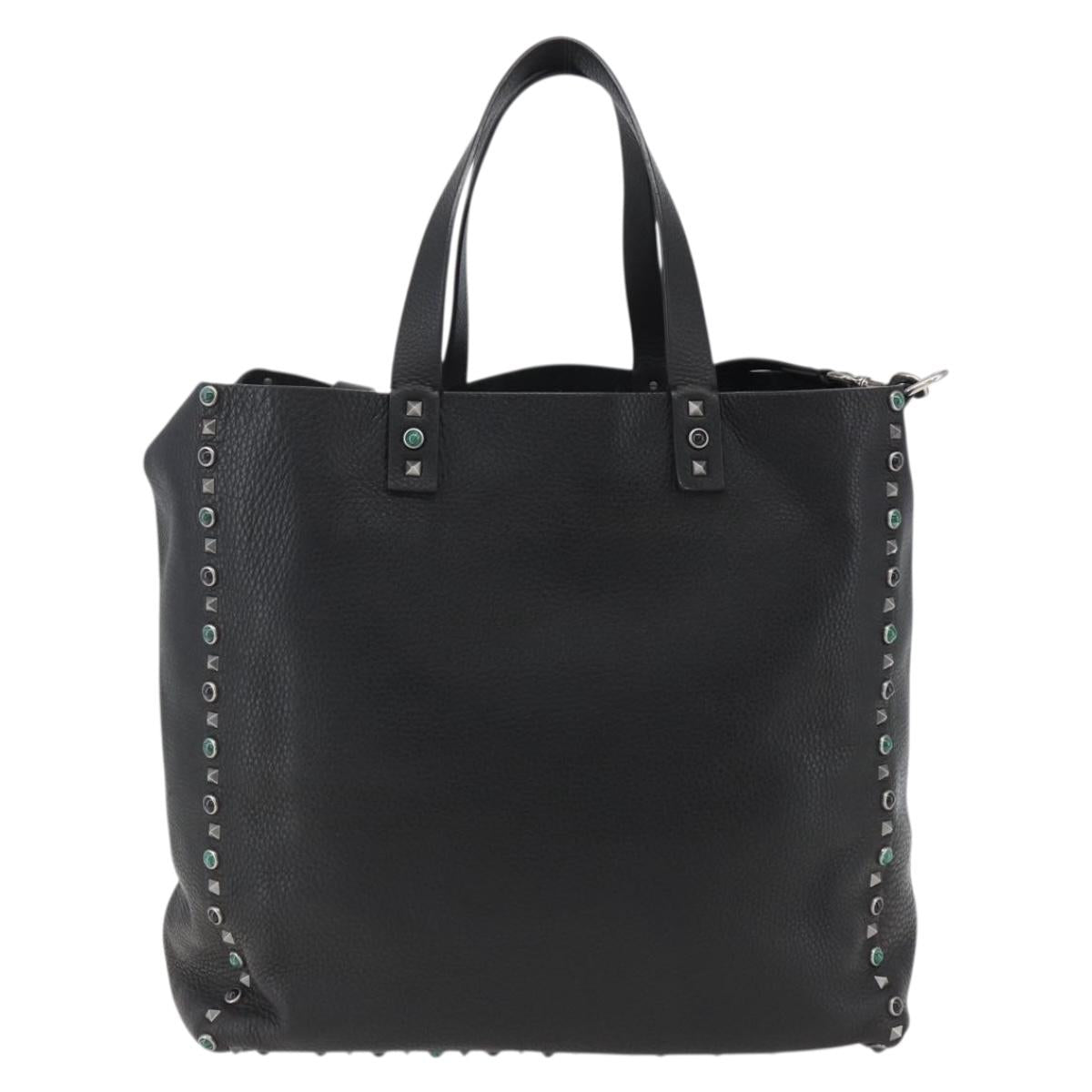 VALENTINO Tote Bag Leather 2way Black Silver Auth BA9899