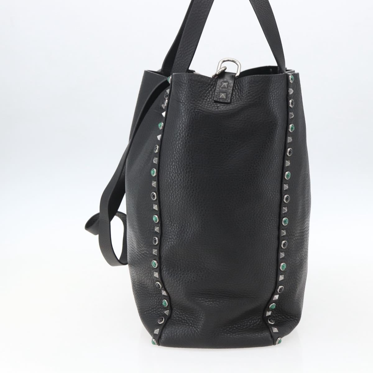 VALENTINO Tote Bag Leather 2way Black Silver Auth BA9899