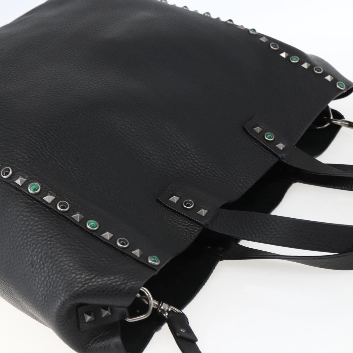 VALENTINO Tote Bag Leather 2way Black Silver Auth BA9899