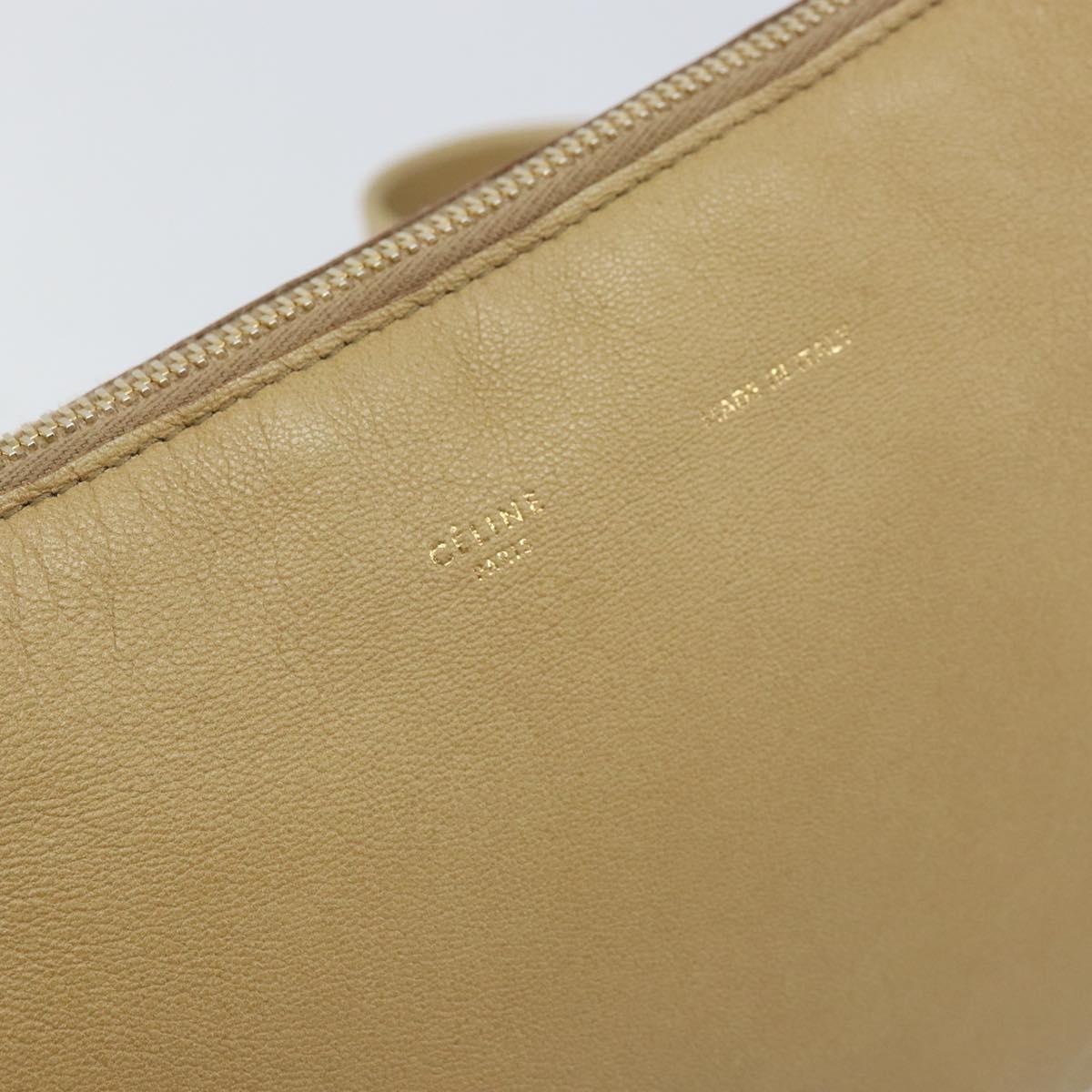 CELINE Shoulder Bag Leather Beige Auth BA9900