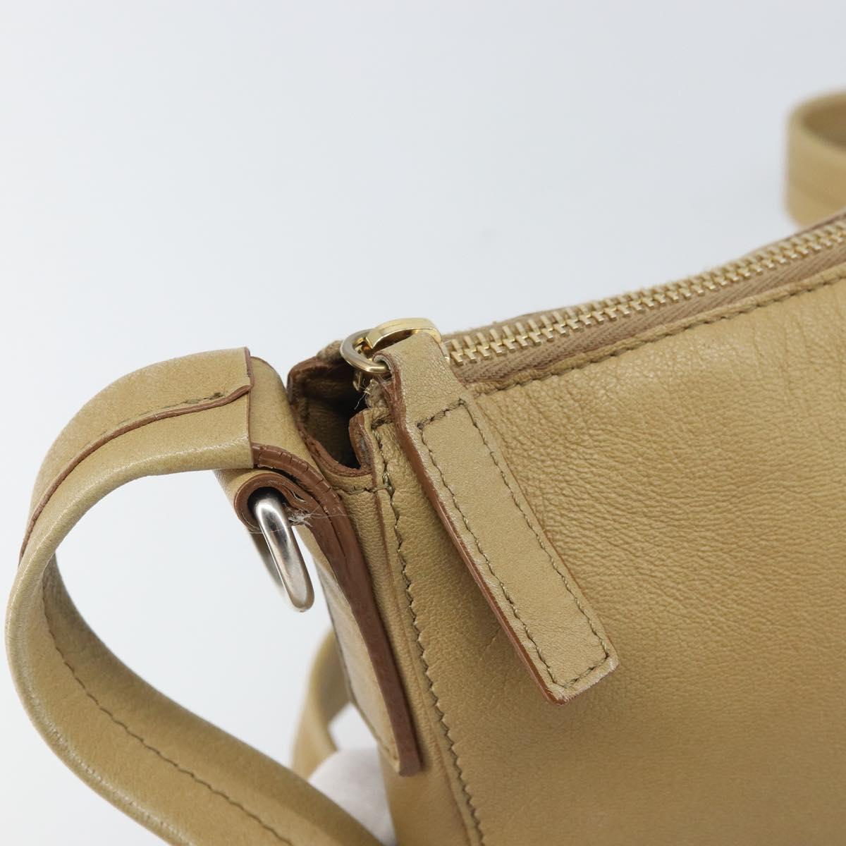 CELINE Shoulder Bag Leather Beige Auth BA9900