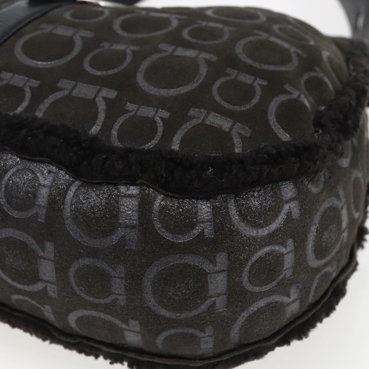 Salvatore Ferragamo Gancini Shoulder Bag cotton Black Silver Auth BA9901V