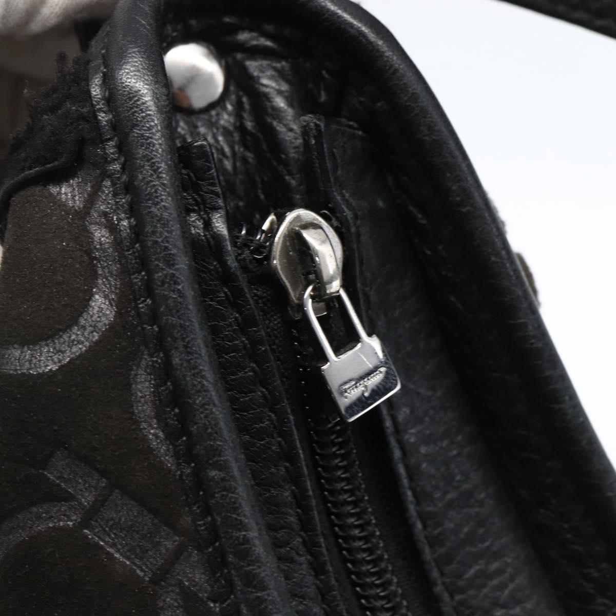 Salvatore Ferragamo Gancini Shoulder Bag cotton Black Silver Auth BA9901V