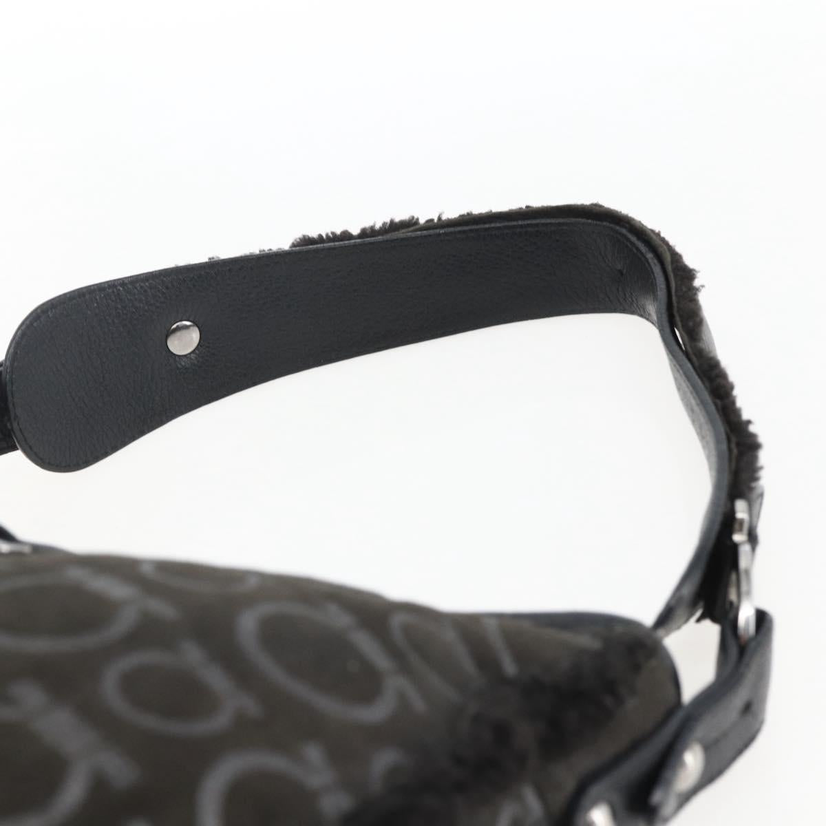 Salvatore Ferragamo Gancini Shoulder Bag cotton Black Silver Auth BA9901V