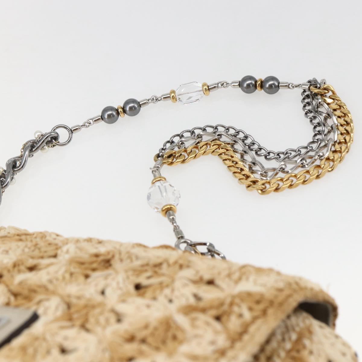 DOLCE&GABBANA Chain Shoulder Bag Raffia Beige Gold Silver Auth BA9904V
