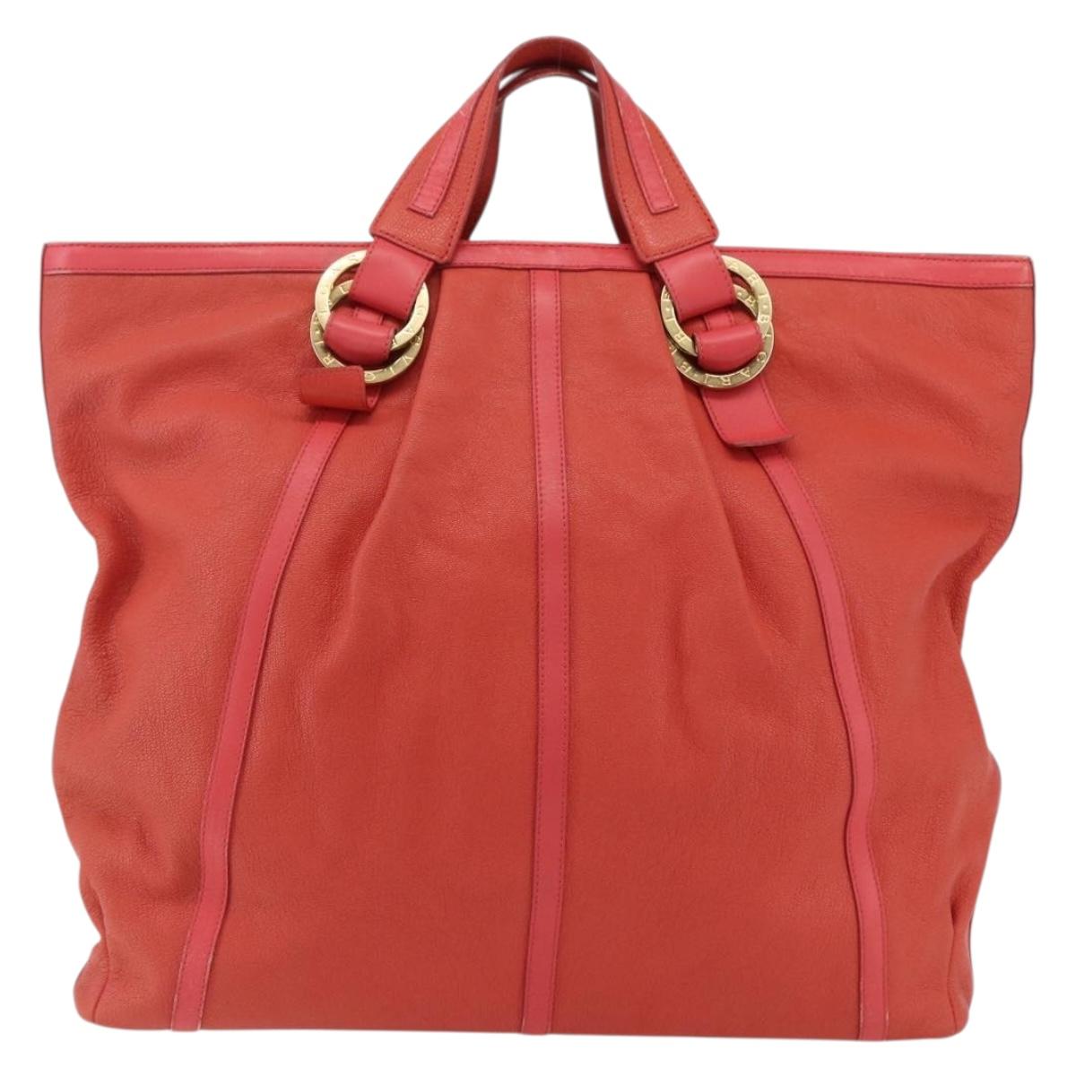 BVLGARI Hand Bag Leather Pink Gold Auth BA9905