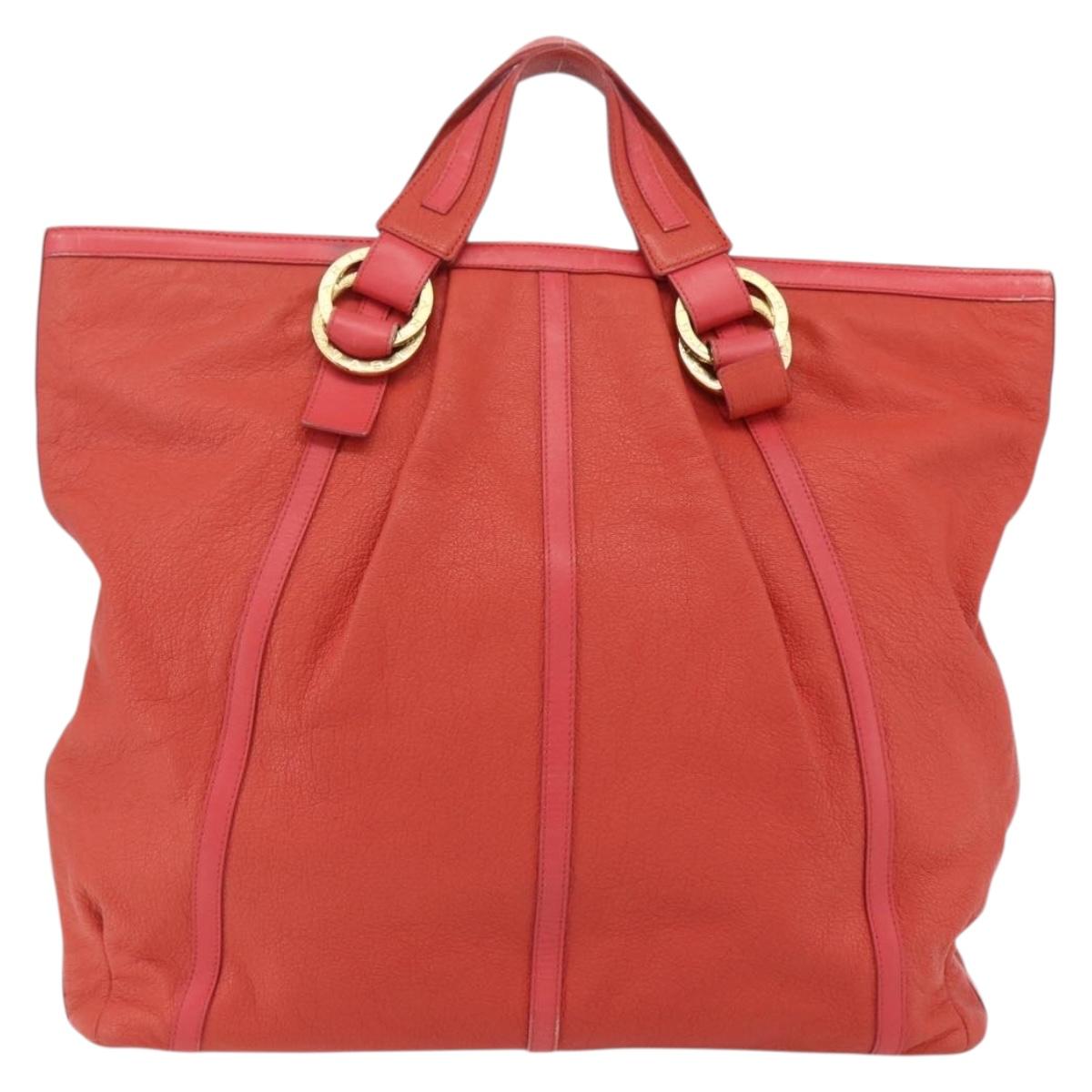 BVLGARI Hand Bag Leather Pink Gold Auth BA9905