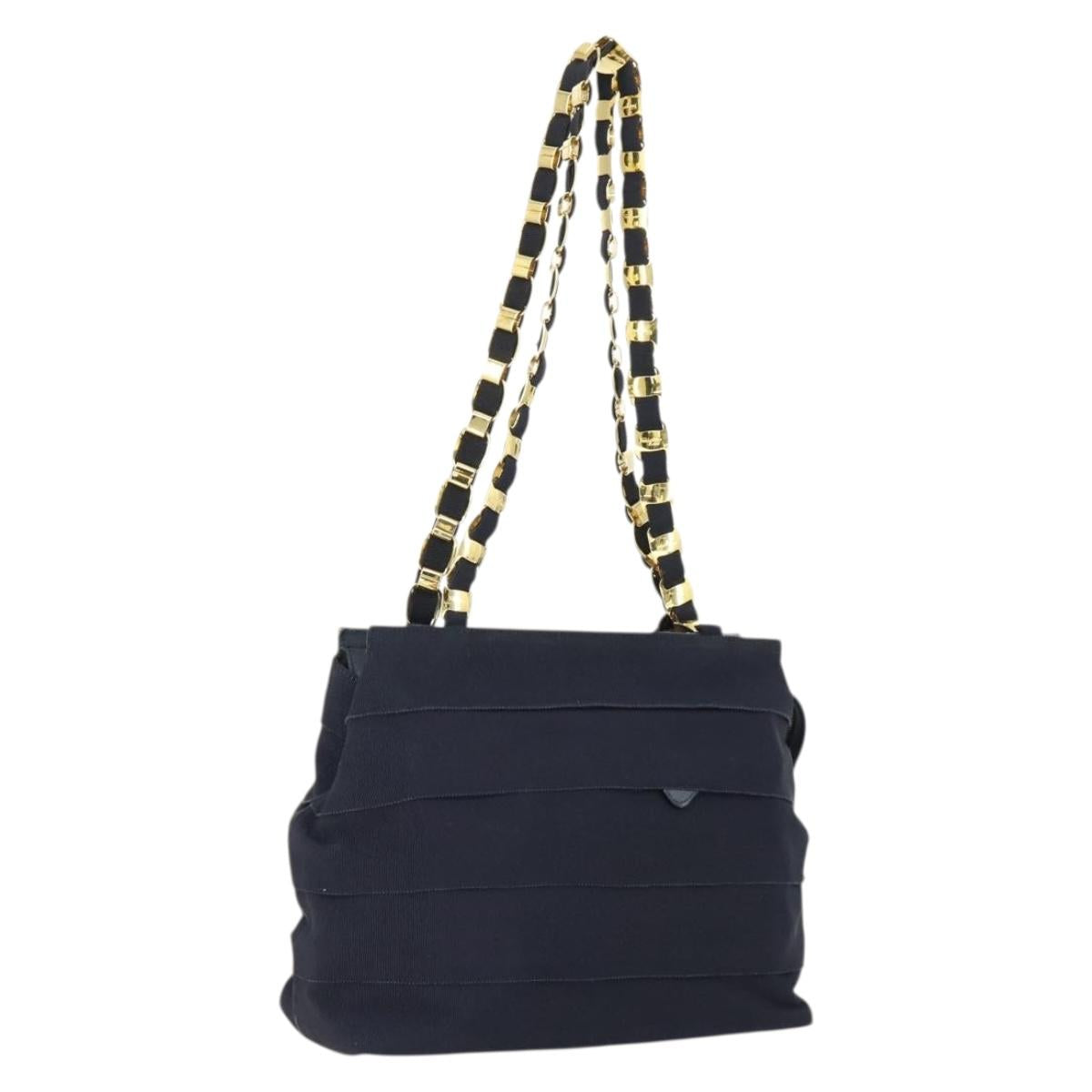 Salvatore Ferragamo Tote Bag Canvas Navy Gold Auth BA9906