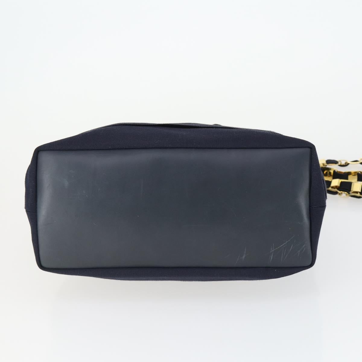 Salvatore Ferragamo Tote Bag Canvas Navy Gold Auth BA9906