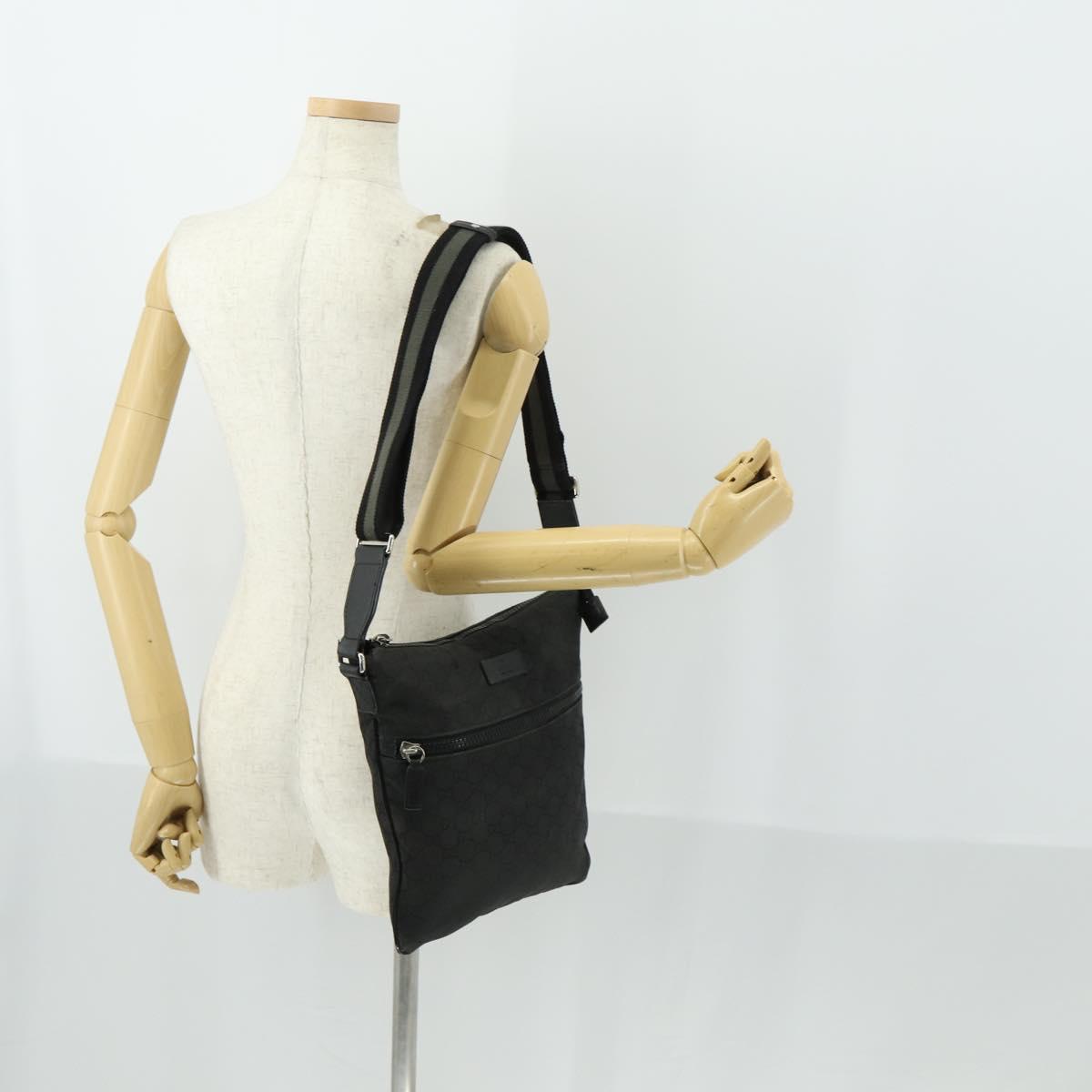 GUCCI GG Canvas Shoulder Bag Nylon Black Silver 449184 Auth BA9907