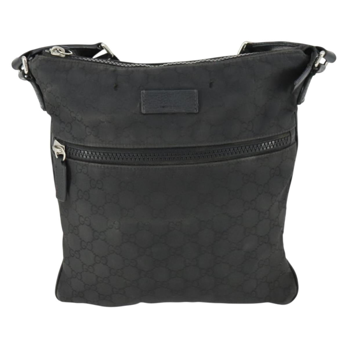 GUCCI GG Canvas Shoulder Bag Nylon Black Silver 449184 Auth BA9907