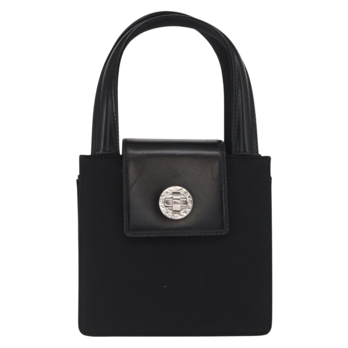 BVLGARI Hand Bag Nylon Black Silver Auth BA9909
