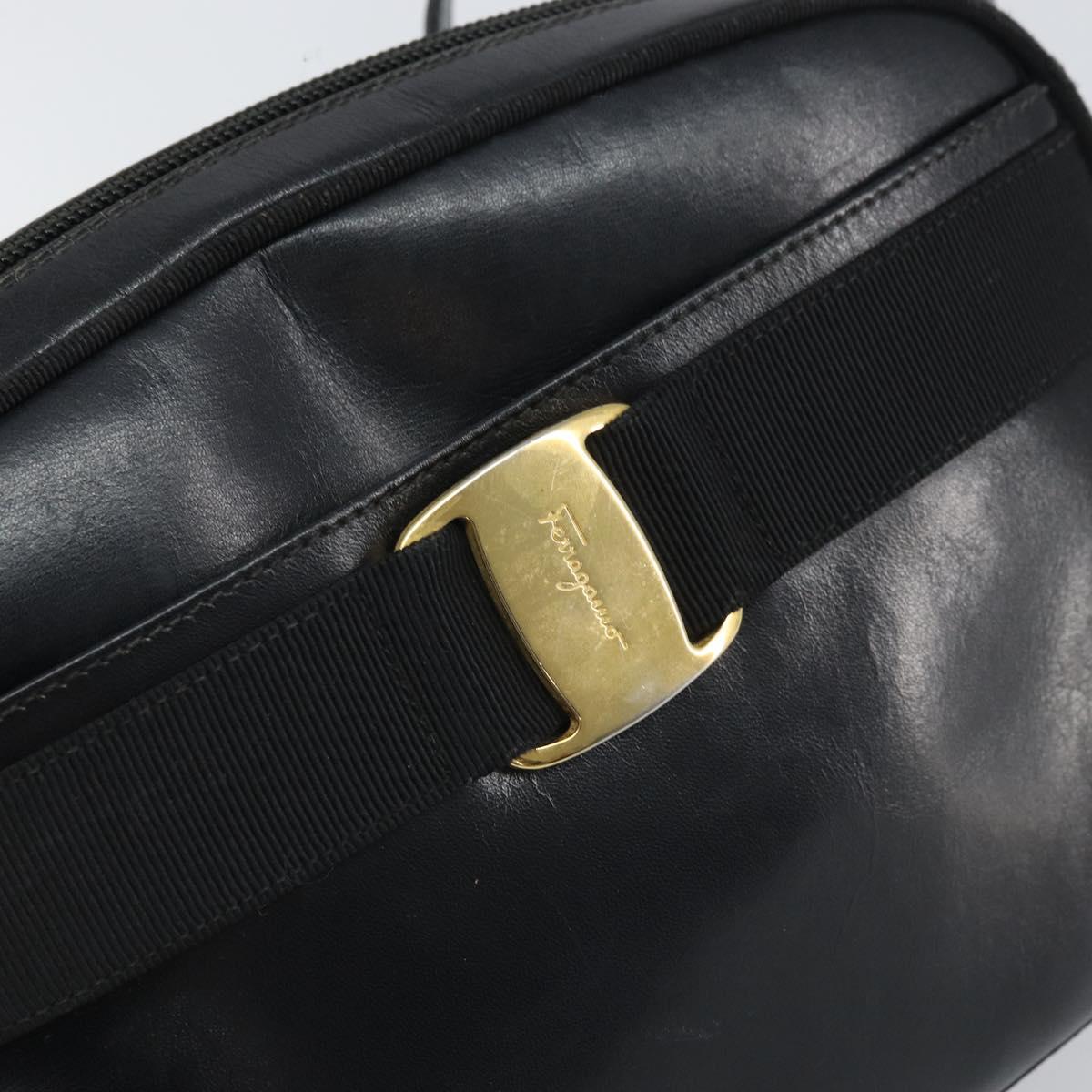Salvatore Ferragamo Shoulder Bag Leather Black Gold Auth BA9913