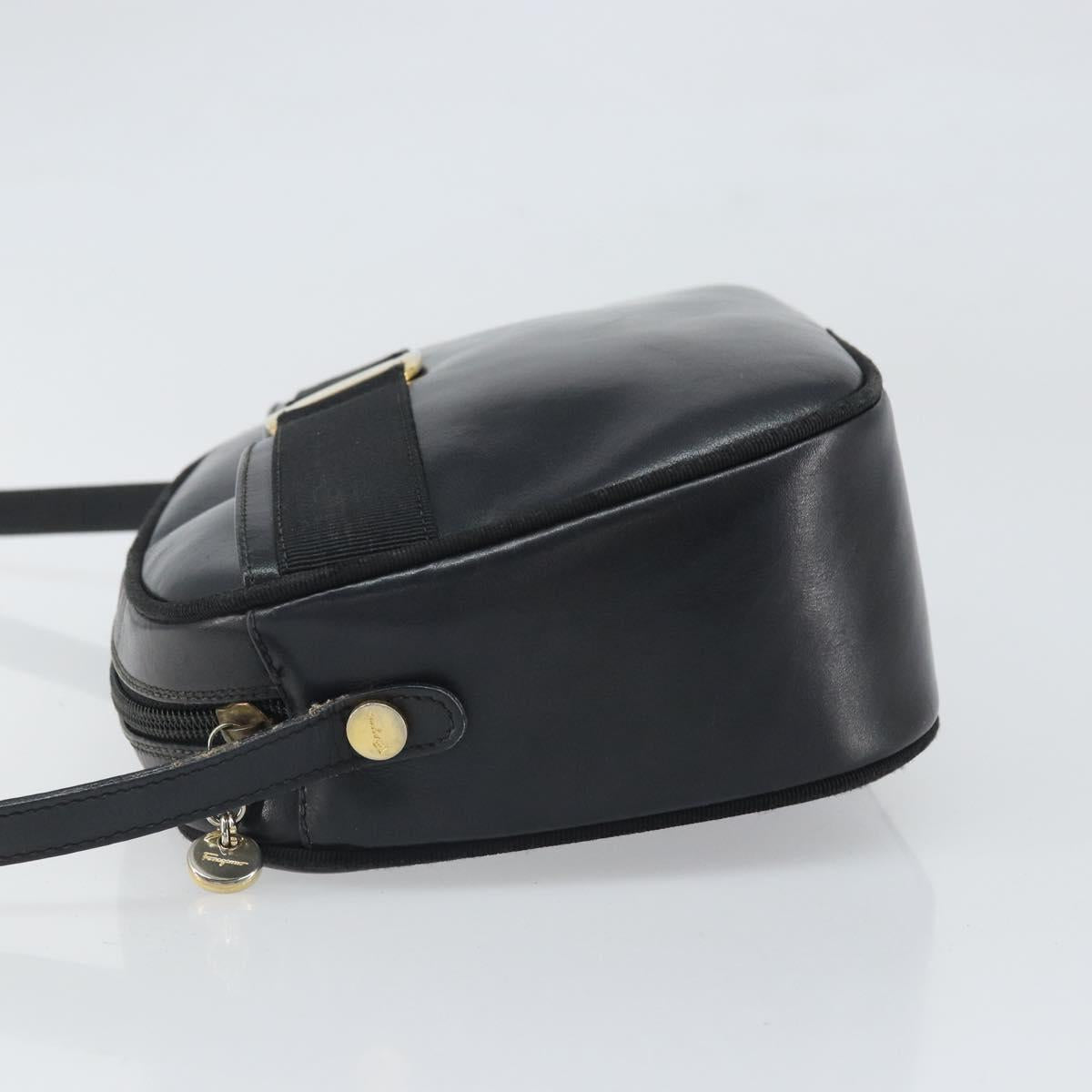 Salvatore Ferragamo Shoulder Bag Leather Black Gold Auth BA9913
