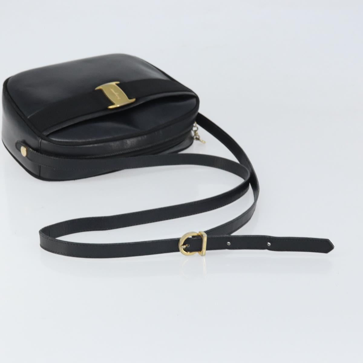 Salvatore Ferragamo Shoulder Bag Leather Black Gold Auth BA9913