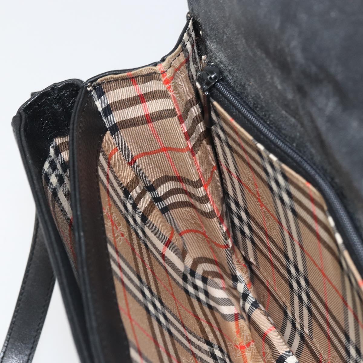 Burberrys Shoulder Bag Leather Black Gold Auth BA9914
