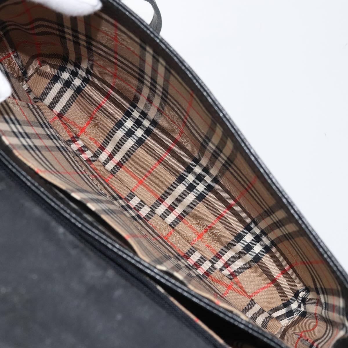 Burberrys Shoulder Bag Leather Black Gold Auth BA9914