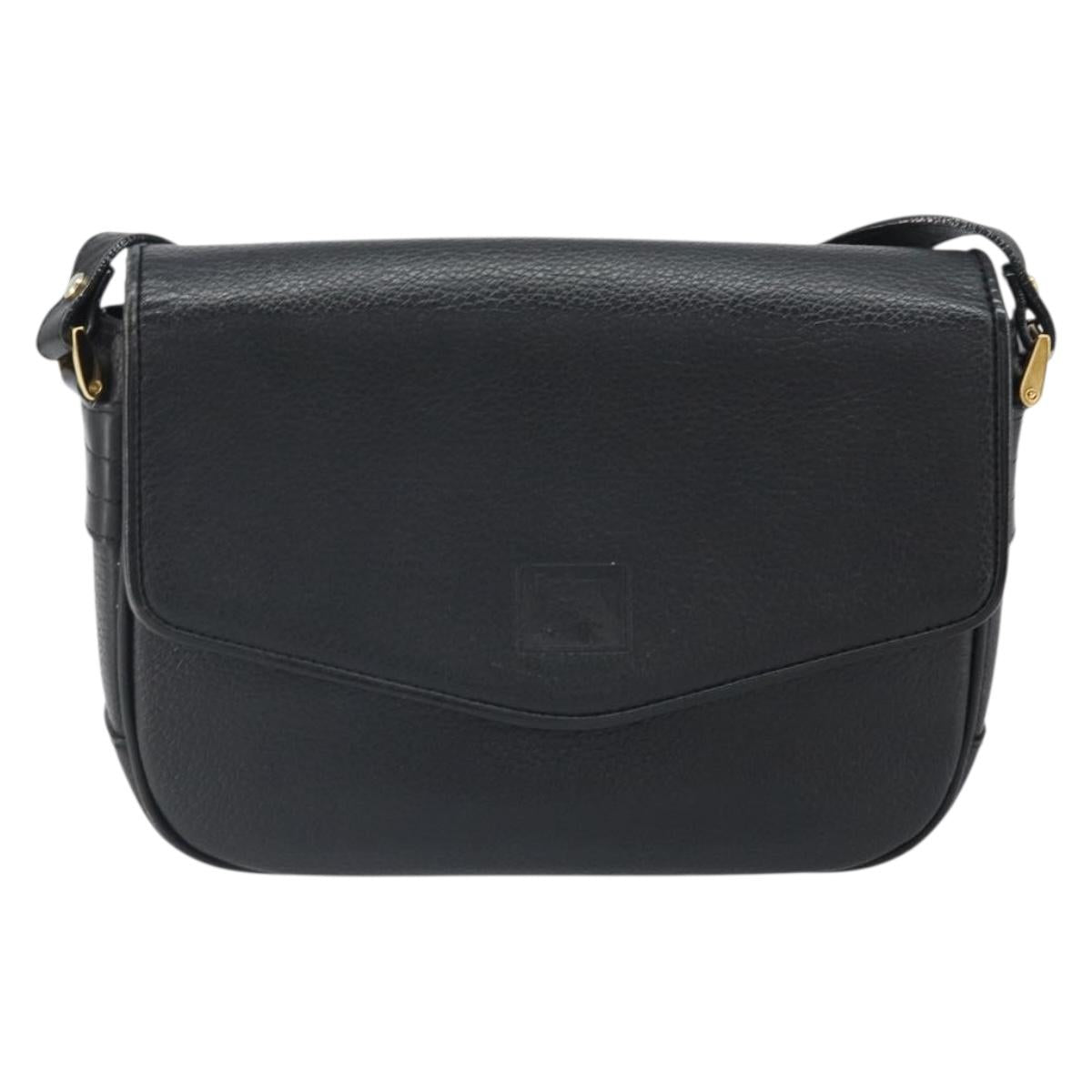 Burberrys Shoulder Bag Leather Black Gold Auth BA9914