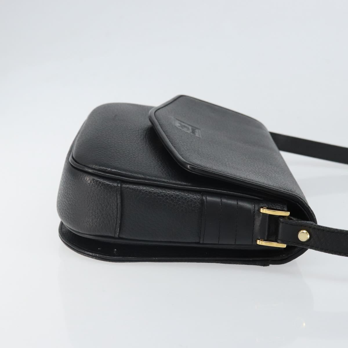 Burberrys Shoulder Bag Leather Black Gold Auth BA9914
