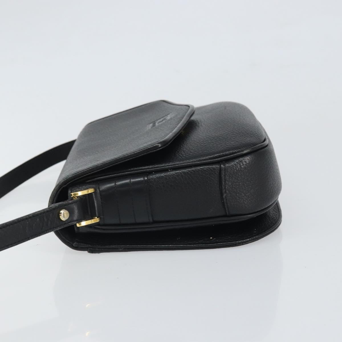 Burberrys Shoulder Bag Leather Black Gold Auth BA9914