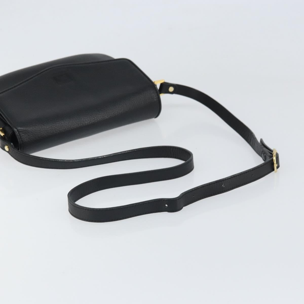 Burberrys Shoulder Bag Leather Black Gold Auth BA9914
