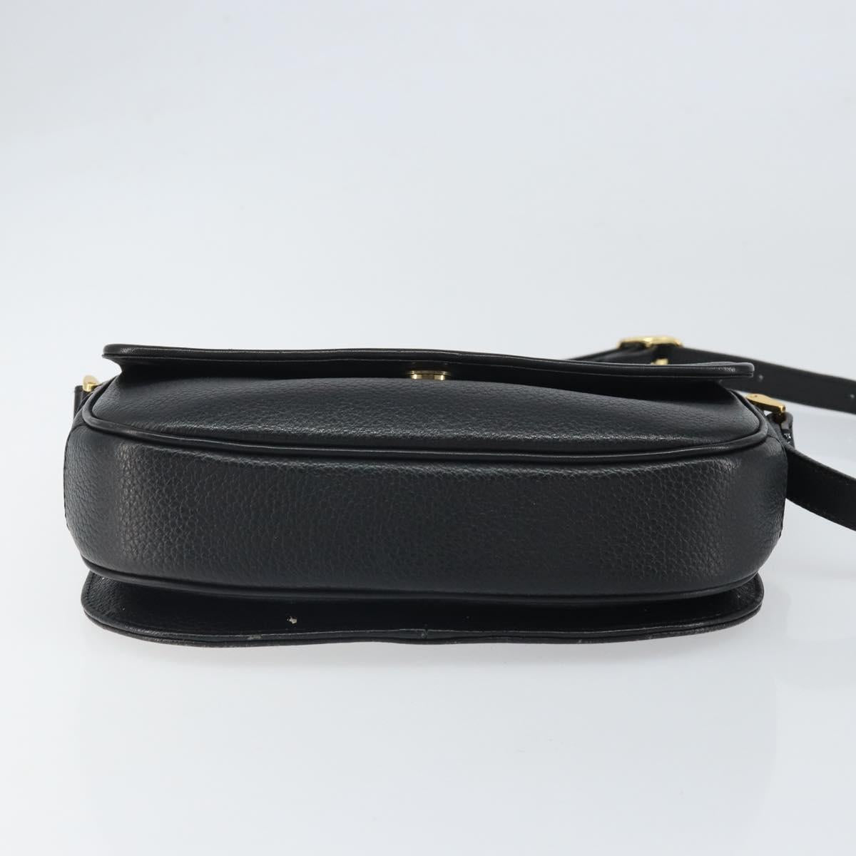 Burberrys Shoulder Bag Leather Black Gold Auth BA9914
