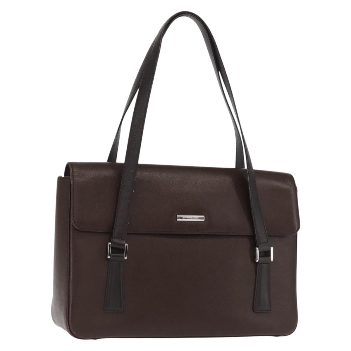 BURBERRY Hand Bag Leather Brown Silver Auth BA9916