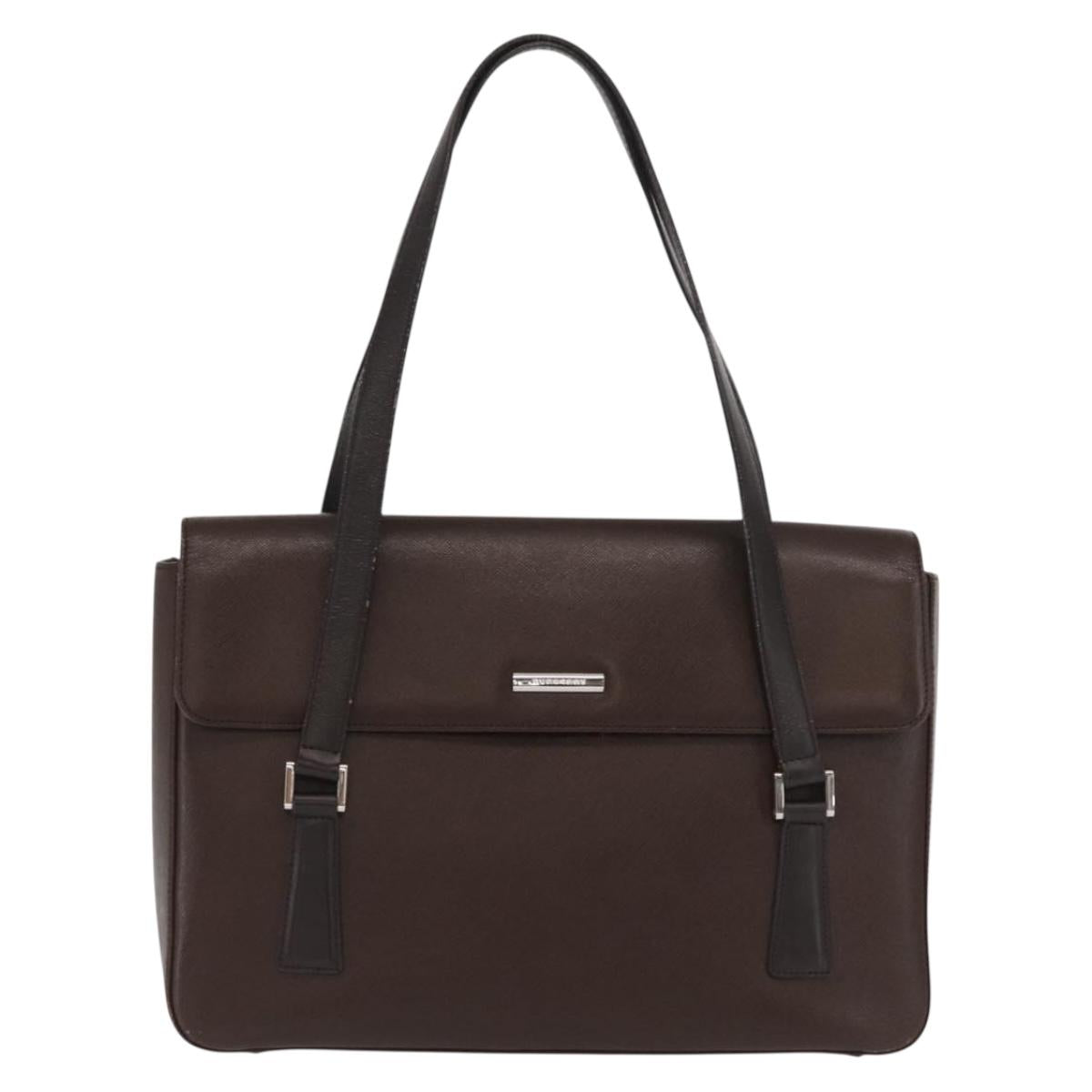 BURBERRY Hand Bag Leather Brown Silver Auth BA9916