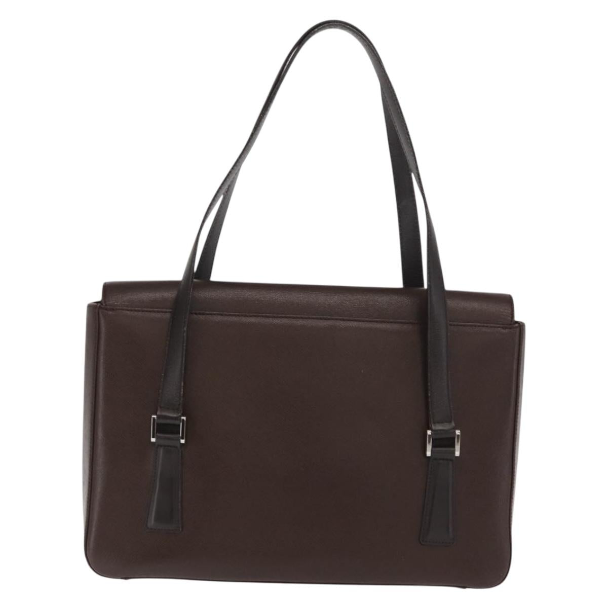 BURBERRY Hand Bag Leather Brown Silver Auth BA9916