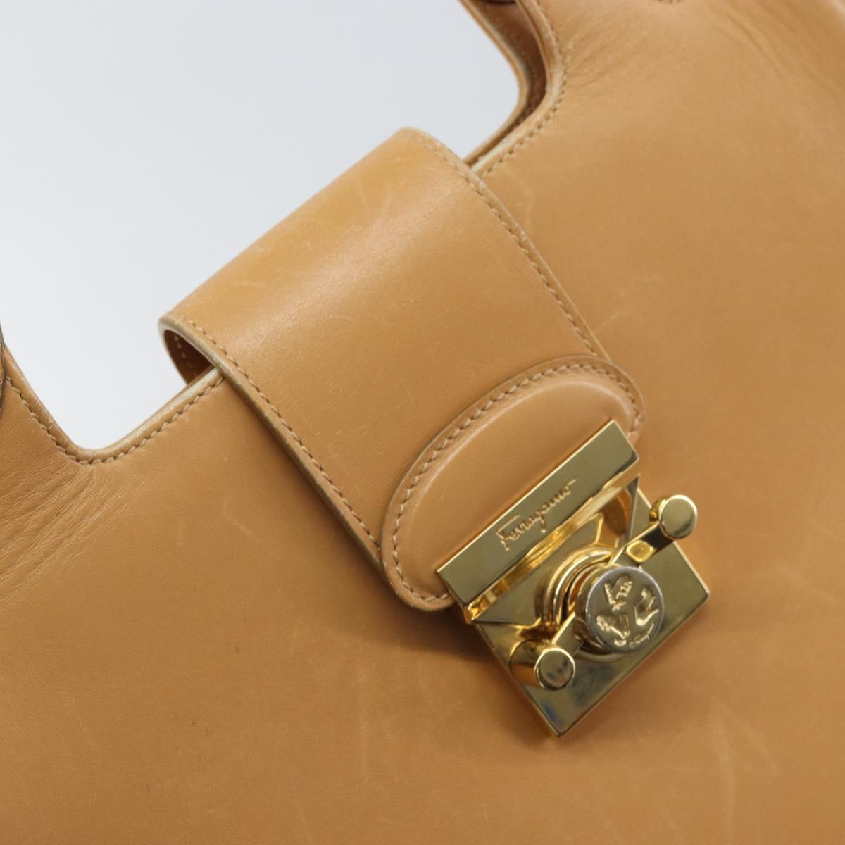 Salvatore Ferragamo Hand Bag Leather Beige Gold Auth BA9917