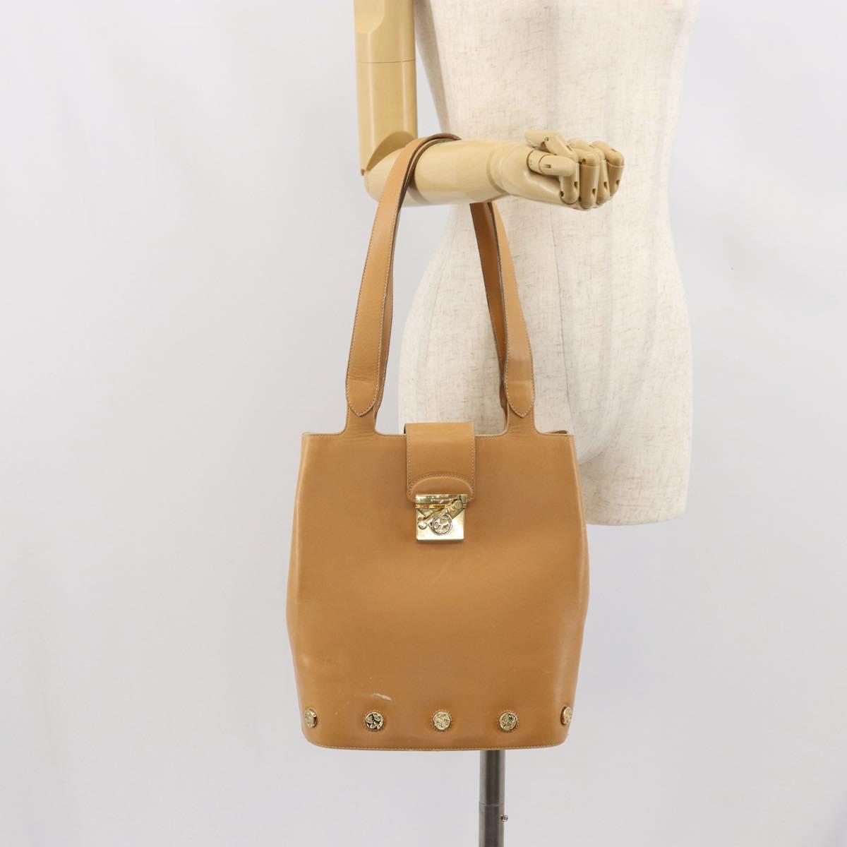 Salvatore Ferragamo Hand Bag Leather Beige Gold Auth BA9917