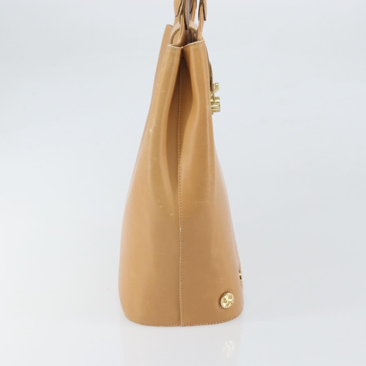 Salvatore Ferragamo Hand Bag Leather Beige Gold Auth BA9917