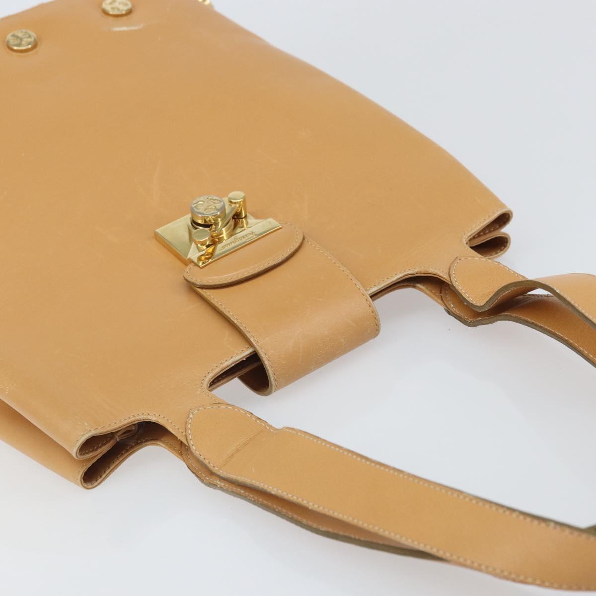 Salvatore Ferragamo Hand Bag Leather Beige Gold Auth BA9917