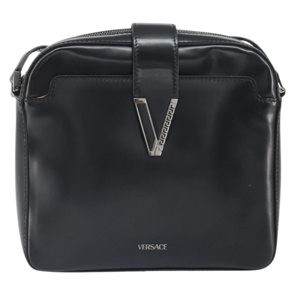 VERSACE Shoulder Bag Patent leather Black Auth BA9919