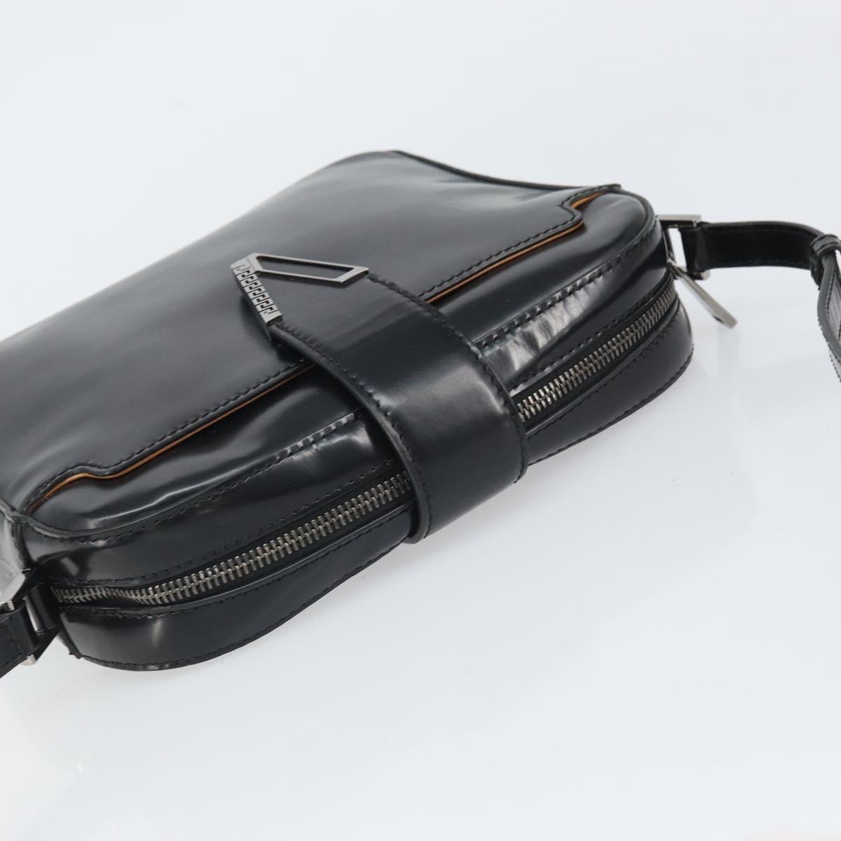 VERSACE Shoulder Bag Patent leather Black Auth BA9919