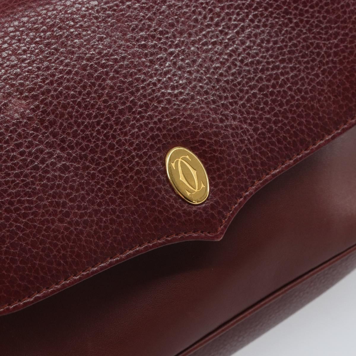 CARTIER Must Line Shoulder Bag Leather Bordeaux Gold Auth BA9920