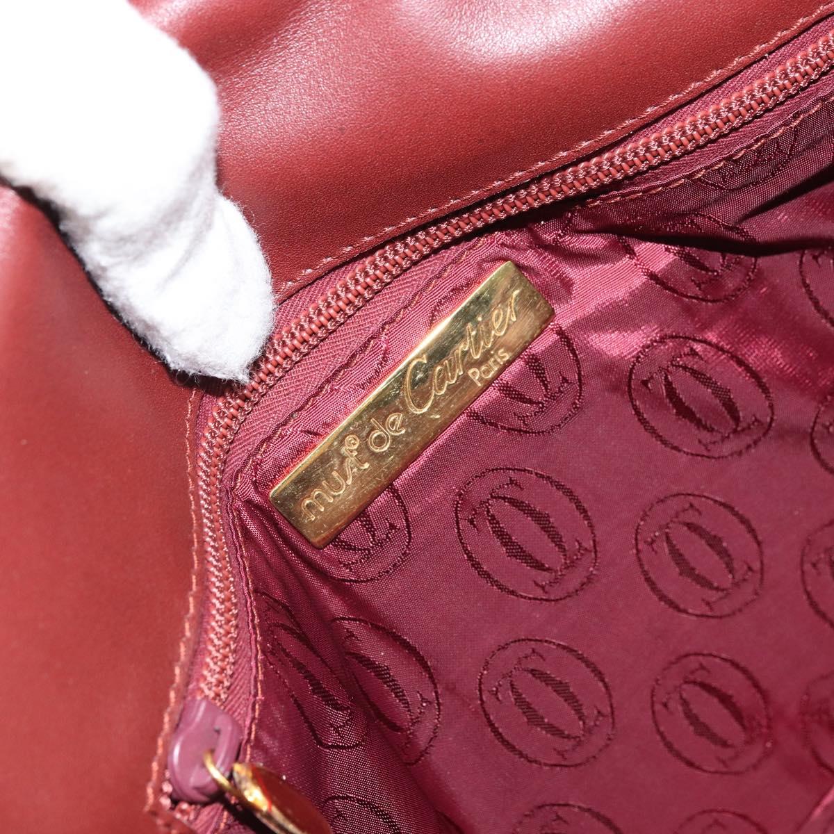 CARTIER Must Line Shoulder Bag Leather Bordeaux Gold Auth BA9920