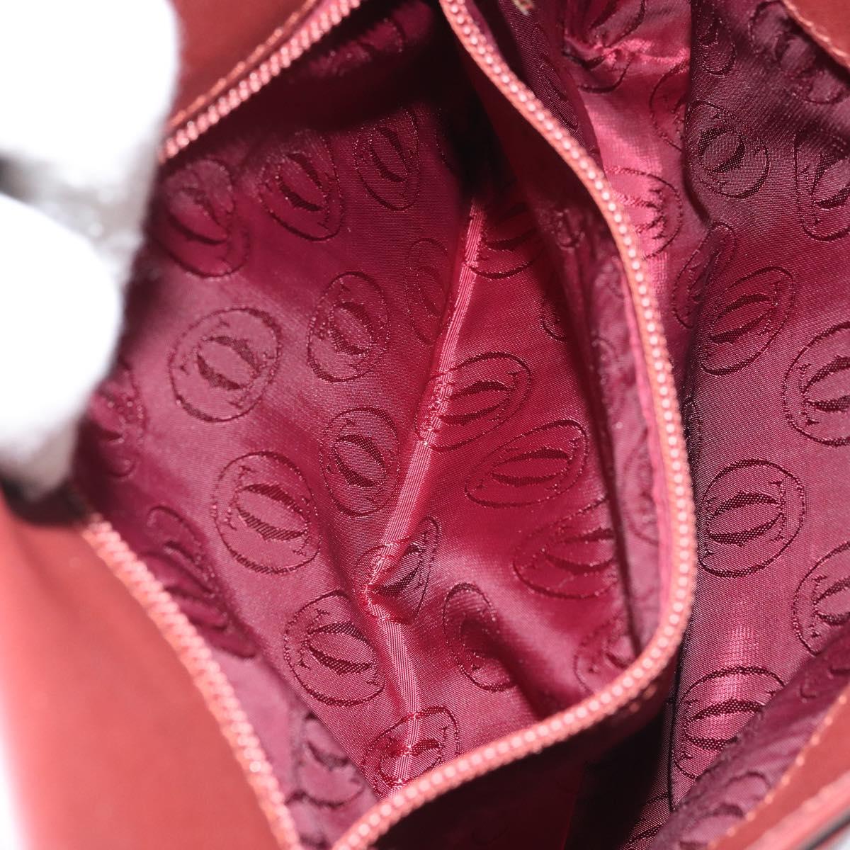 CARTIER Must Line Shoulder Bag Leather Bordeaux Gold Auth BA9920