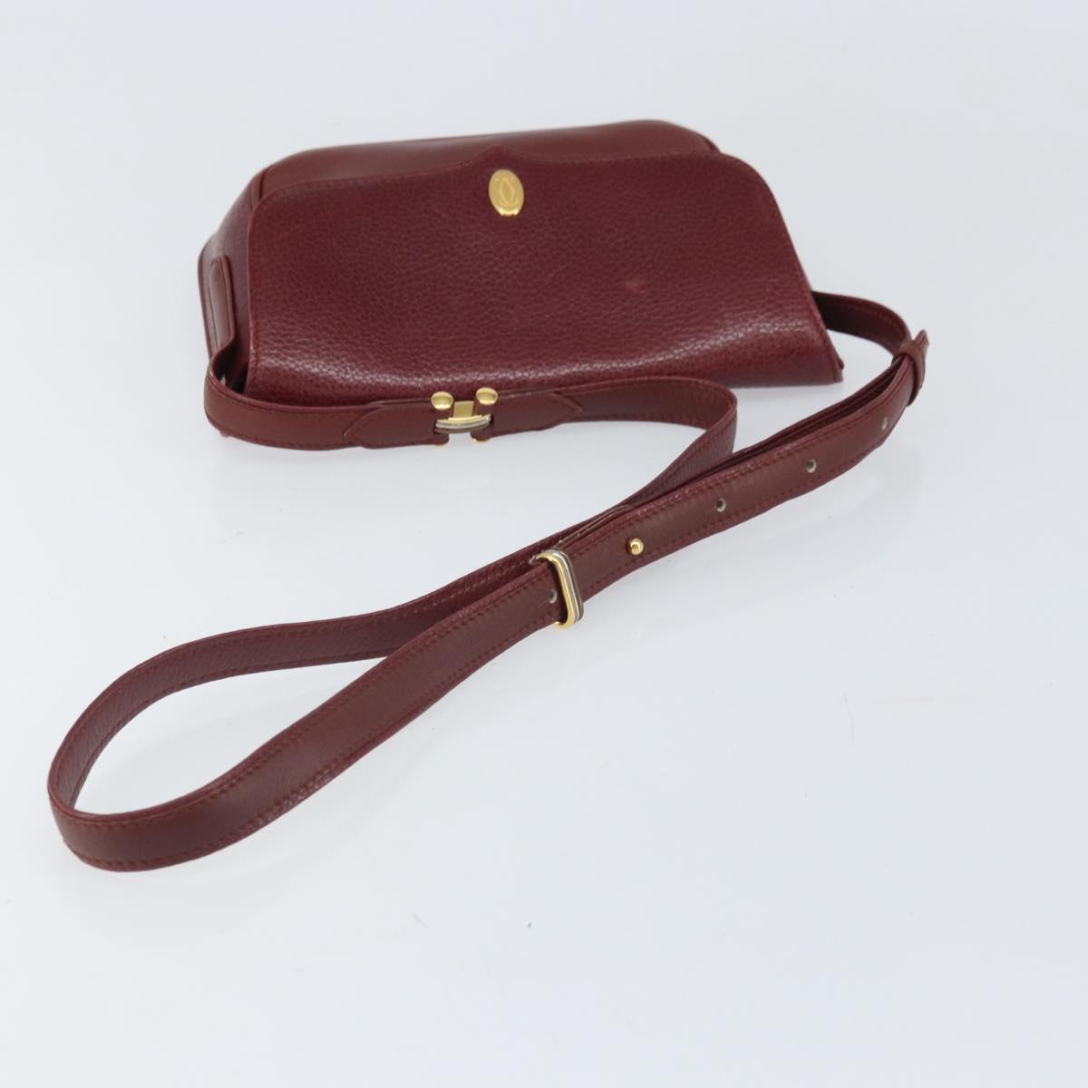 CARTIER Must Line Shoulder Bag Leather Bordeaux Gold Auth BA9920