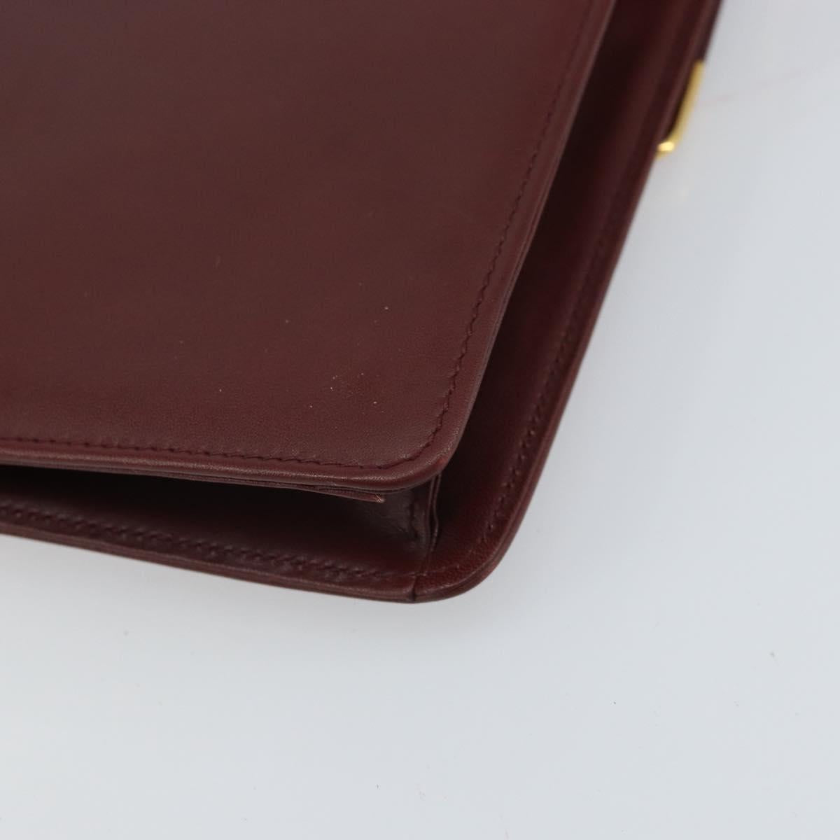 CARTIER Must Line Shoulder Bag Leather Bordeaux Gold Auth BA9921