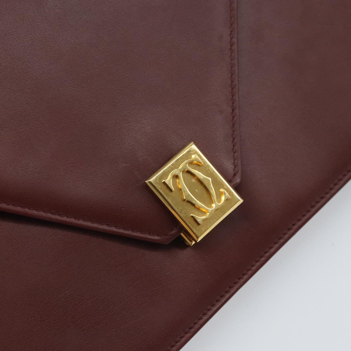 CARTIER Must Line Shoulder Bag Leather Bordeaux Gold Auth BA9921