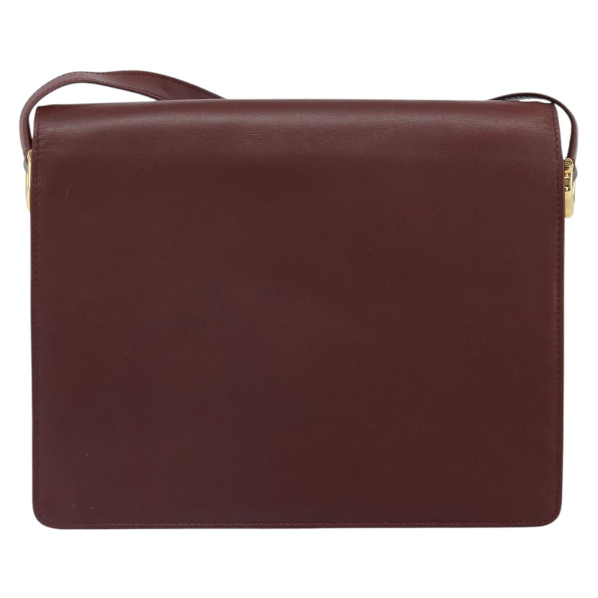 CARTIER Must Line Shoulder Bag Leather Bordeaux Gold Auth BA9921