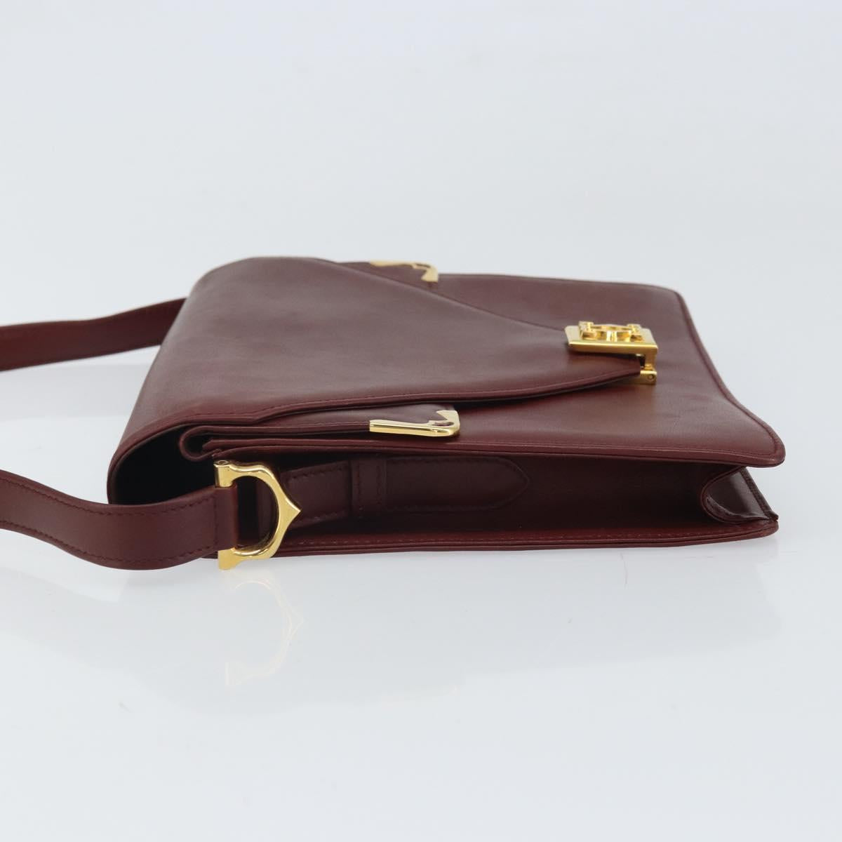 CARTIER Must Line Shoulder Bag Leather Bordeaux Gold Auth BA9921