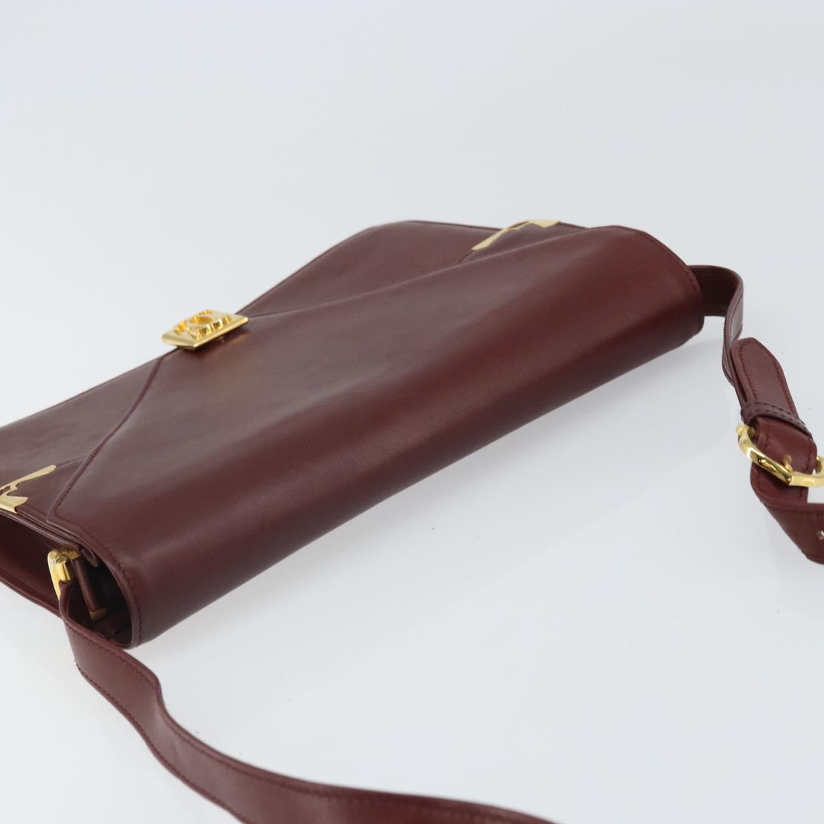 CARTIER Must Line Shoulder Bag Leather Bordeaux Gold Auth BA9921