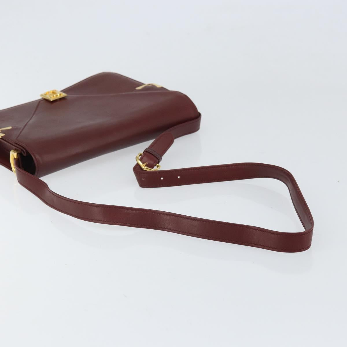 CARTIER Must Line Shoulder Bag Leather Bordeaux Gold Auth BA9921