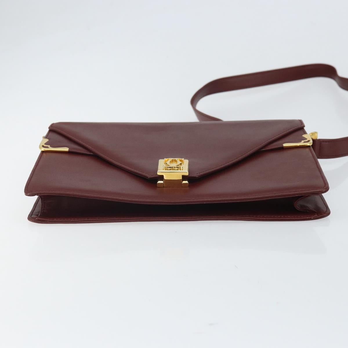 CARTIER Must Line Shoulder Bag Leather Bordeaux Gold Auth BA9921